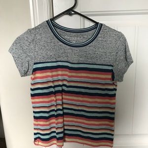 Grey top with multi colored stripes